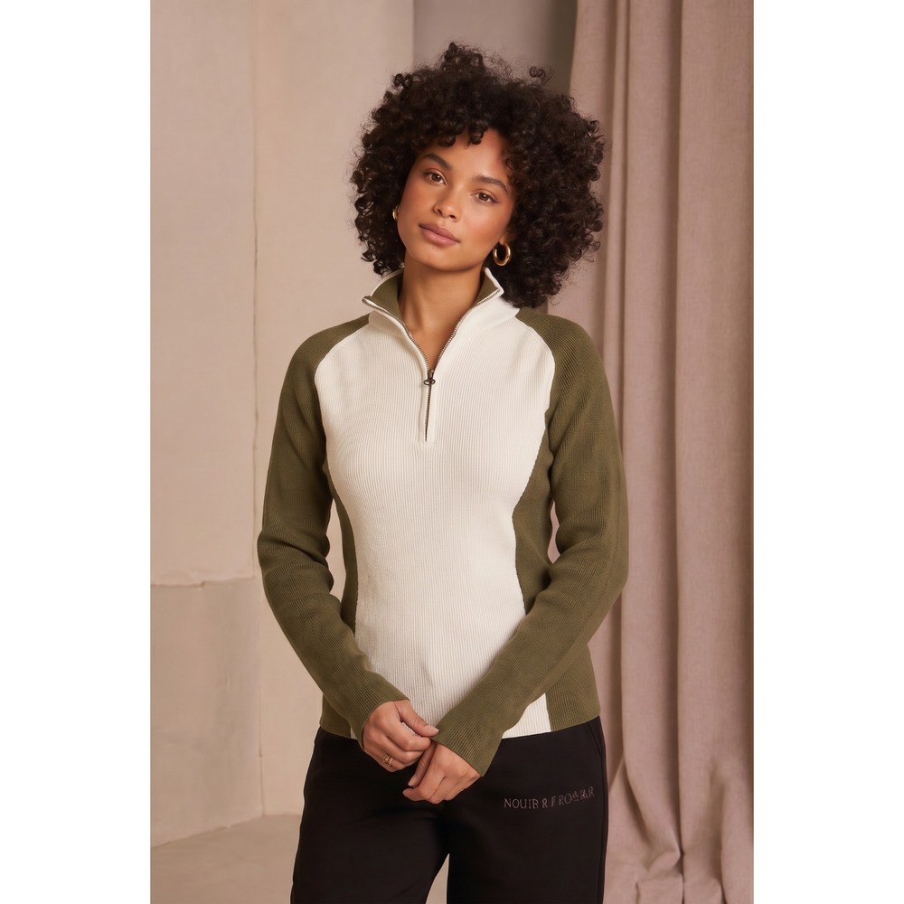 Polo Jeans Ralph Lauren Women's Cream Green Ribbed Quarter Zip Sweater Small Y2K